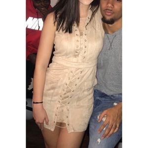 Fashion Nova Nude Tie-up dress (with pockets)